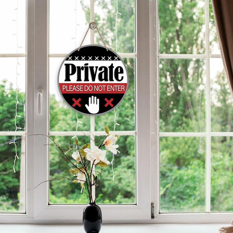 Deroro Private Please Do Not Enter Front Door Sign, Black Wood Door Hanger Outdoor Outside Porch Yard Decor, Wooden Wreath Indoor Home Office Business Wall Hanging Decoration - Image 5